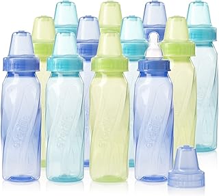 Evenflo Feeding Classic Tinted Plastic Standard Neck Bottles for Baby, Infant and Newborn - Teal/Green/Blue, 8 Ounce (Pack of 12)