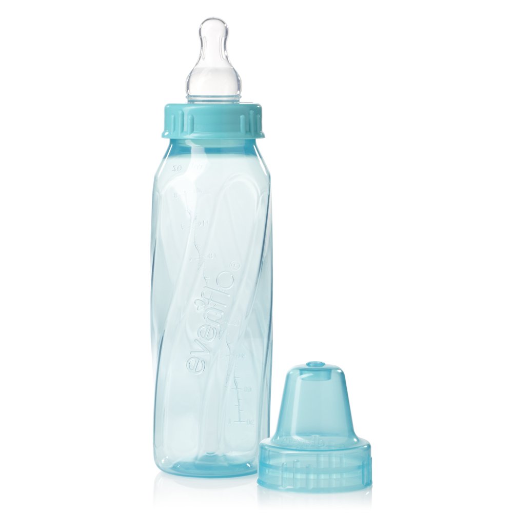 Evenflo Feeding Classic Tinted Plastic Standard Neck Bottles for Baby, Infant and Newborn - Teal/Green/Blue, 8 Ounce (Pack of 12)-1