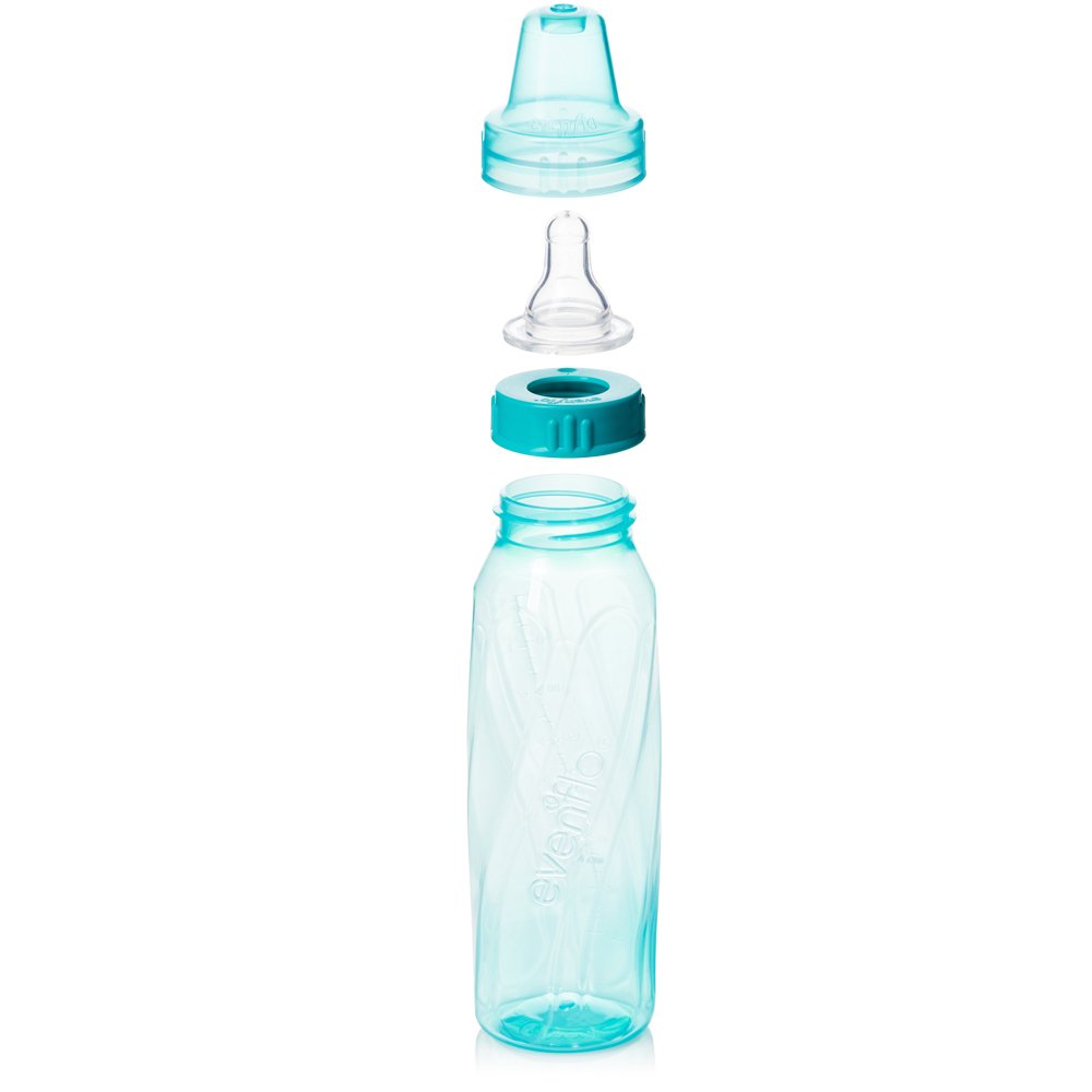 Evenflo Feeding Classic Tinted Plastic Standard Neck Bottles for Baby, Infant and Newborn - Teal/Green/Blue, 8 Ounce (Pack of 12)-2