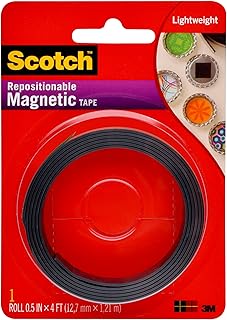 Scotch Magnetic Tape, 1/2 inch x 48 inch (4 Ft), Self-Permanent Adhesive, Cuts Easily With Scissors, Will Not Curl After Mounting, Easy-to-Apply Design (MT004.5S)