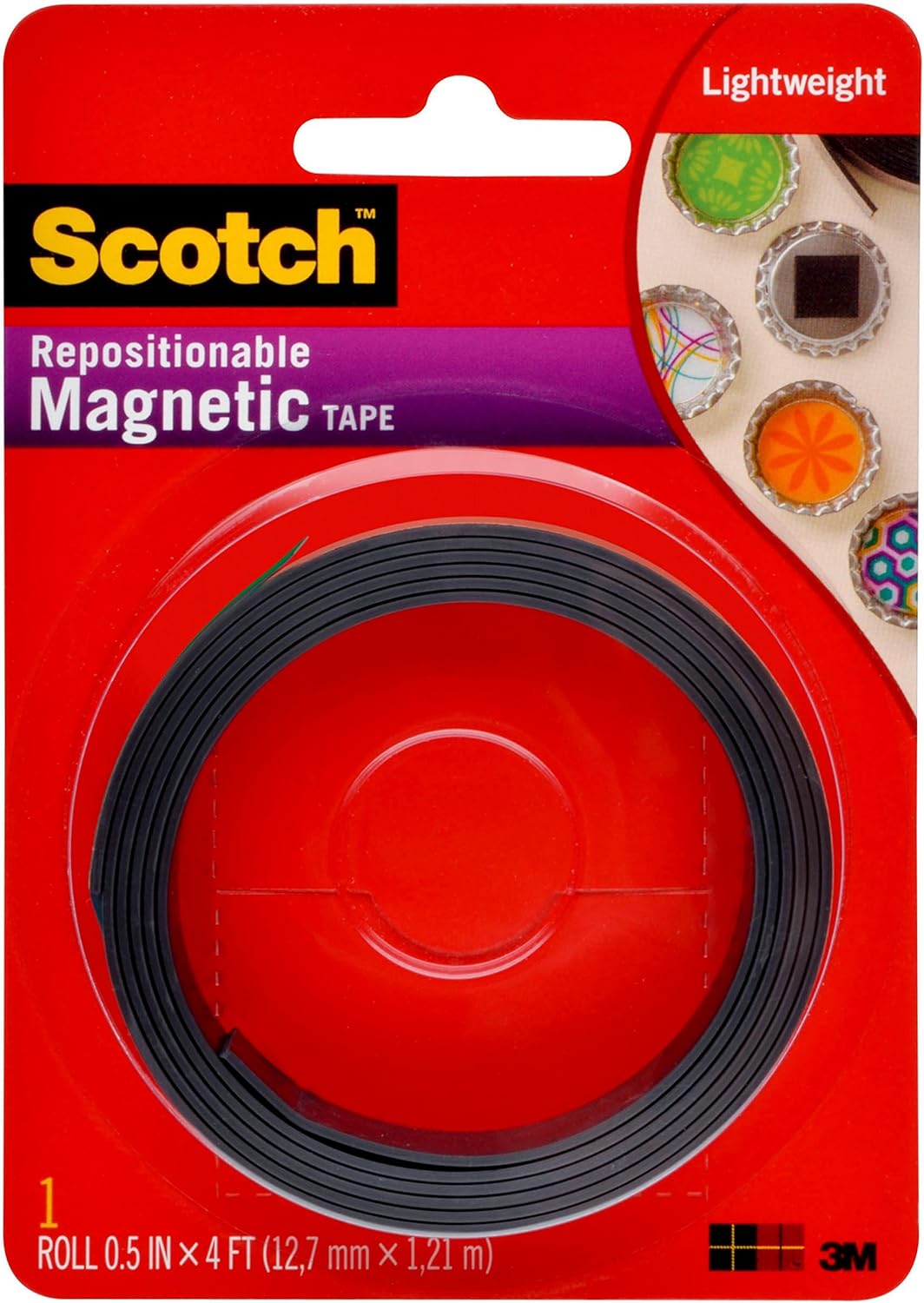 Scotch Magnetic Tape, 1/2 inch x 48 inch (4 Ft), Self-Permanent Adhesive, Cuts Easily With Scissors, Will Not Curl After Mounting, Easy-to-Apply Design (MT004.5S)-0