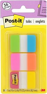 Post-it Tabs, 1 in Solid, Aqua, Yellow, Pink, Red, Green, Orange, 6/Color, 36/Dispenser (686-ALOPRYT)