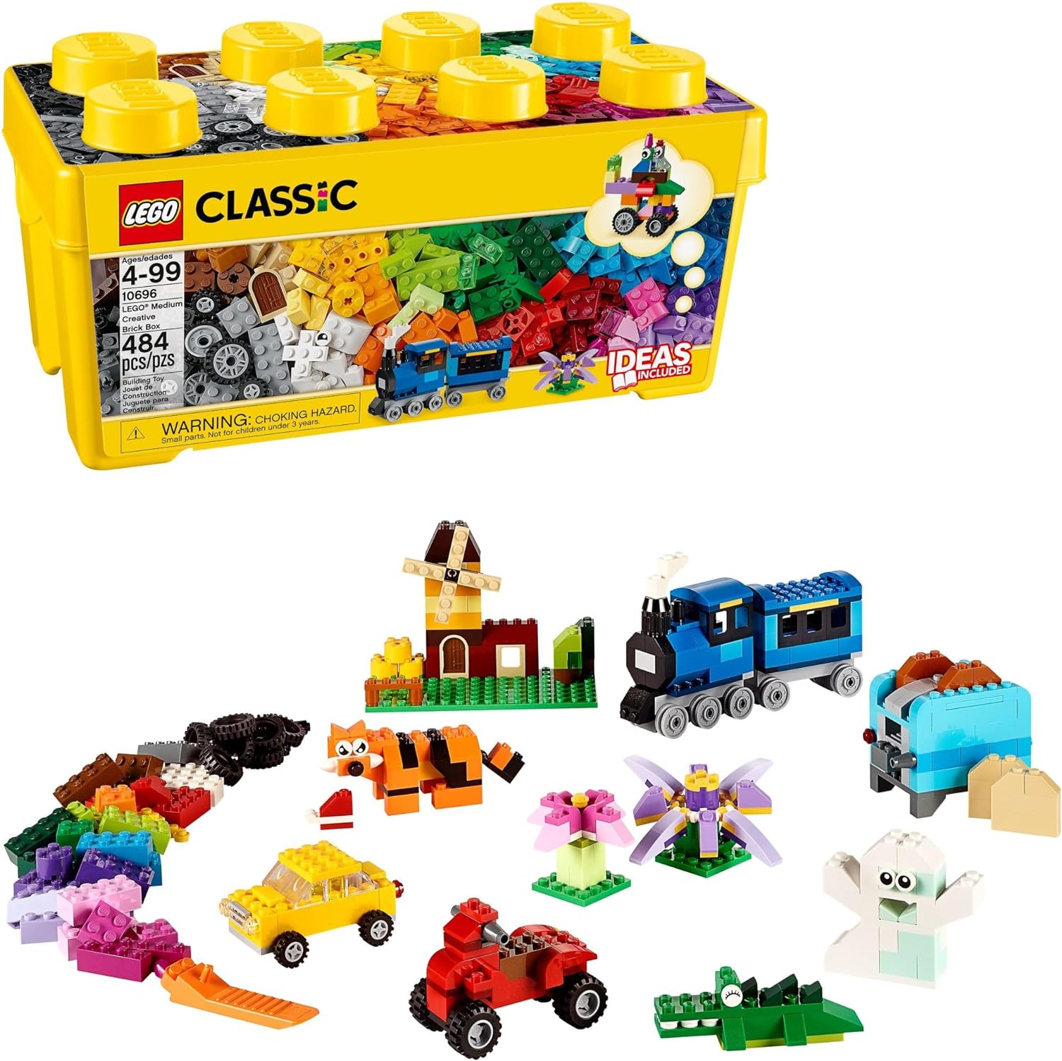 LEGO Classic Medium Creative Brick Box 10696 Building Toy Set - Featuring Storage, Includes Train, Car, and a Tiger Figure, and Playset for Kids, Boys, and Girls Ages 4-99-0