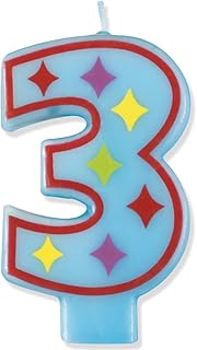 Unique Number 3 Diamond Birthday Candle, 3.5", Blue