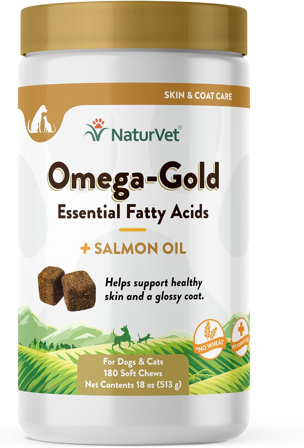 NaturVet – Omega-Gold Plus Salmon Oil | Supports Healthy Skin & Glossy Coat | Enhanced with DHA, EPA, Omega-3 & Omega-6 | for Dogs & Cats | 180 Soft Chews-0