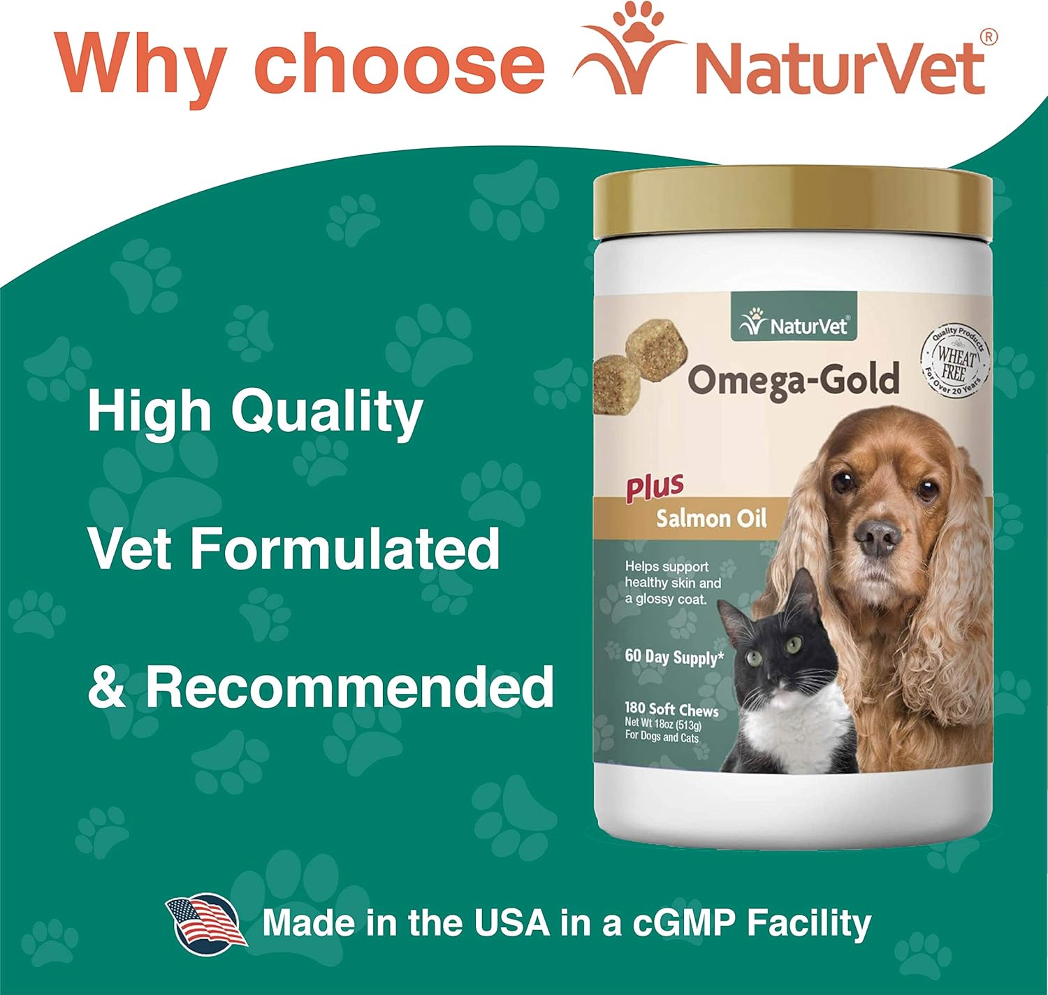 NaturVet – Omega-Gold Plus Salmon Oil | Supports Healthy Skin & Glossy Coat | Enhanced with DHA, EPA, Omega-3 & Omega-6 | for Dogs & Cats | 180 Soft Chews-2