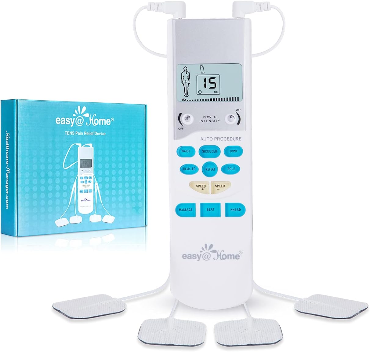 Easy@Home TENS Unit Muscle Stimulator - Electronic Pulse Massager, 510K Cleared, FSA Eligible OTC Home Use Handheld Pain Relief Therapy Device-Pain Management Machine Gift for Mom Dad - EHE009-0