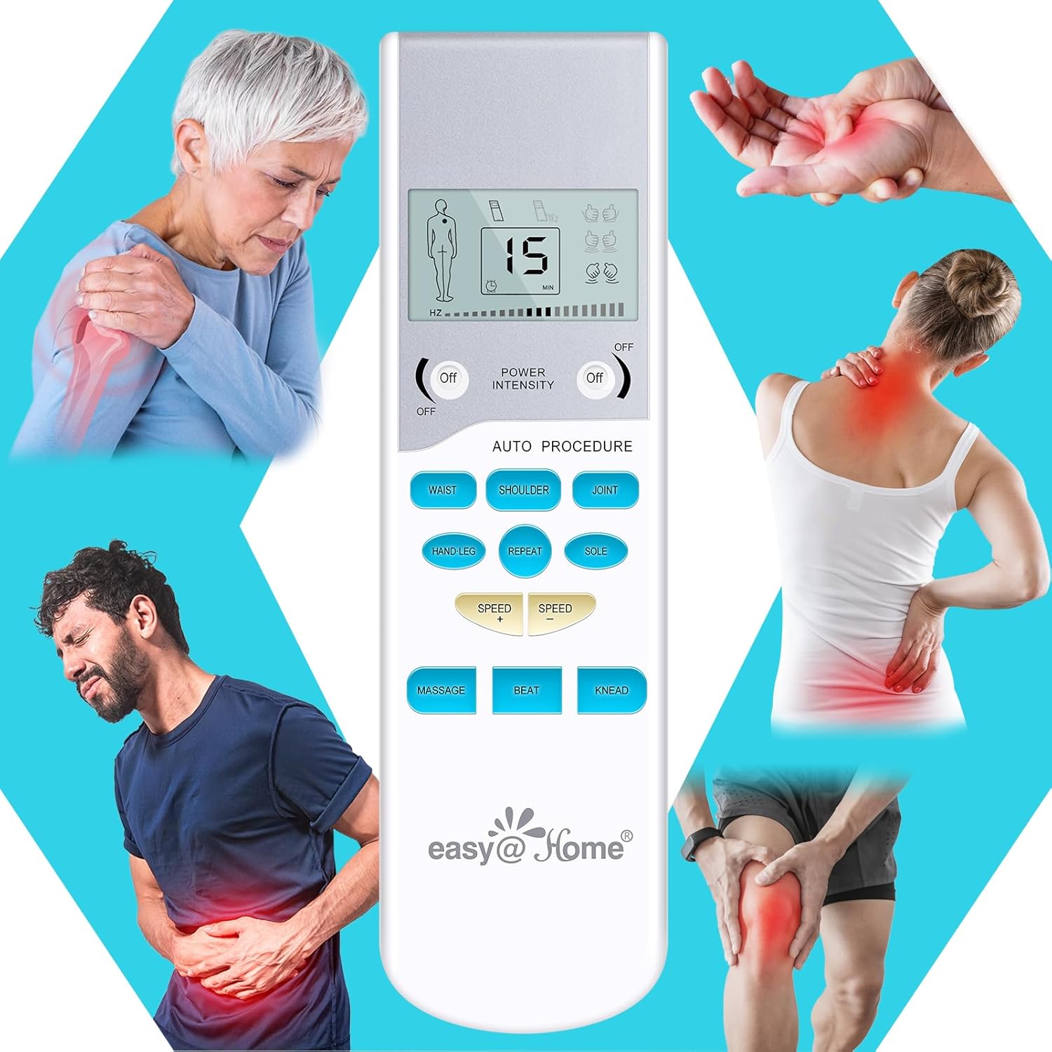 Easy@Home TENS Unit Muscle Stimulator - Electronic Pulse Massager, 510K Cleared, FSA Eligible OTC Home Use Handheld Pain Relief Therapy Device-Pain Management Machine Gift for Mom Dad - EHE009-4