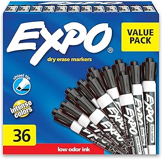 EXPO Dry Erase Markers, Chisel Tip, Black, Low-Odor, Pack of 36, Perfect for Whiteboards, Non-Porous Surfaces & Home Offices