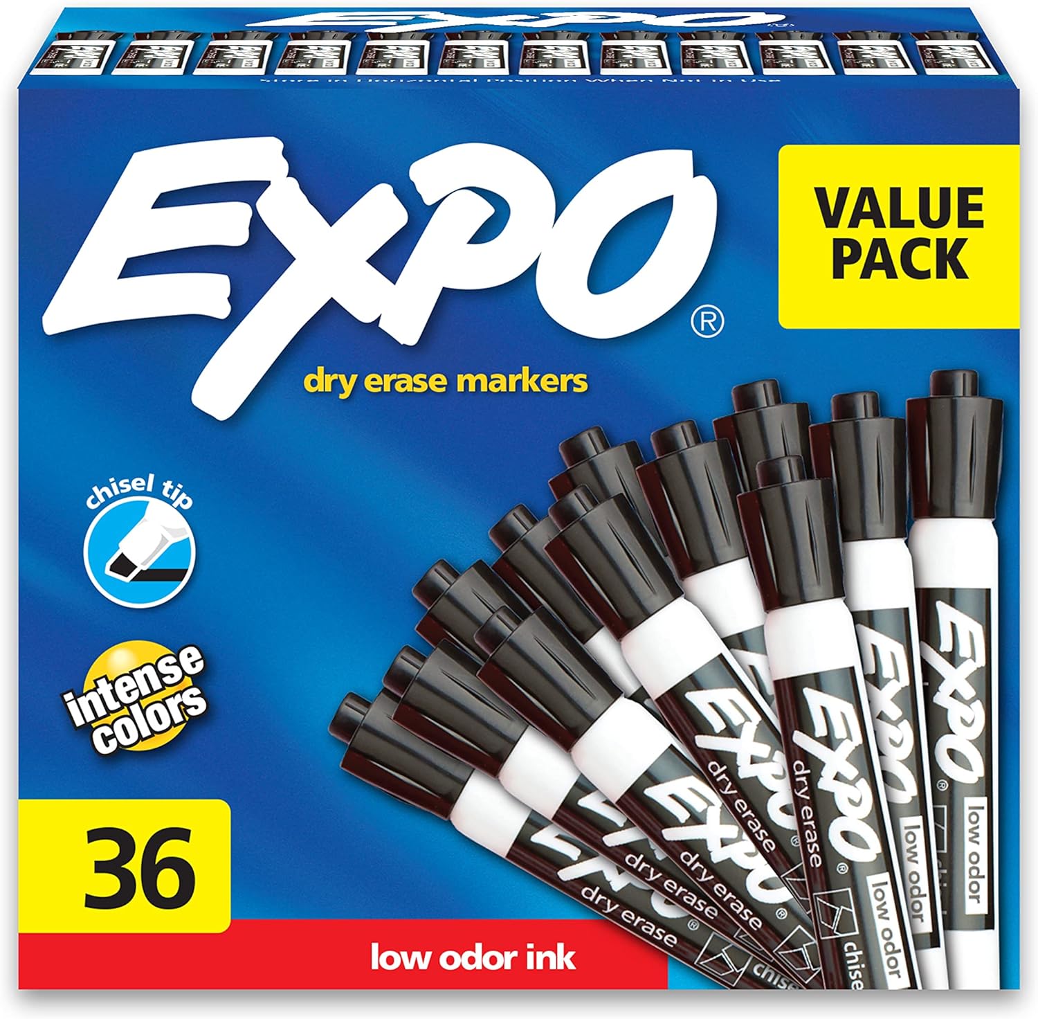 EXPO Dry Erase Markers, Chisel Tip, Black, Low-Odor, Pack of 36, Perfect for Whiteboards, Non-Porous Surfaces & Home Offices-0