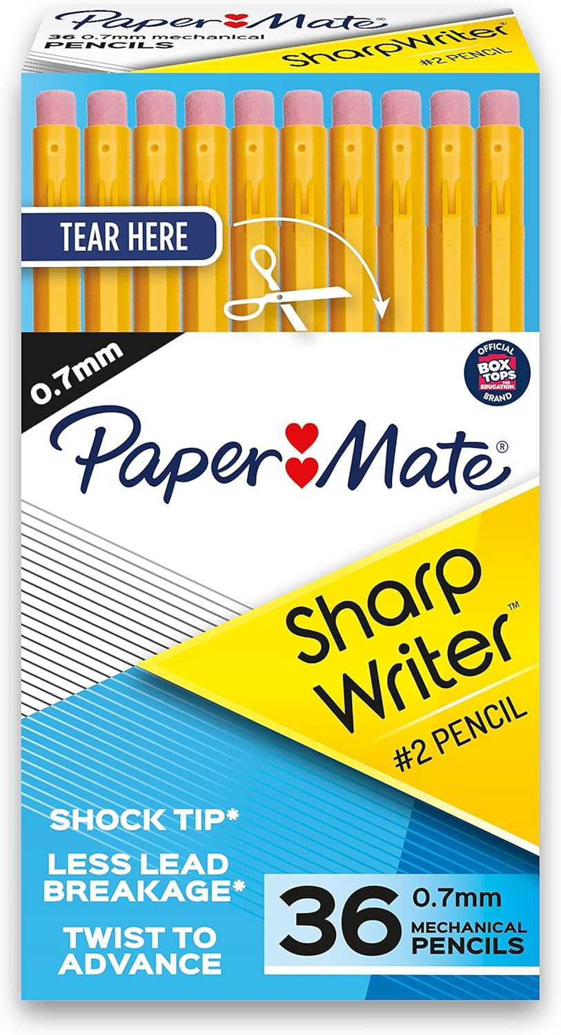 Paper Mate SharpWriter Mechanical Pencils | 0.7 mm #2 Pencil | Pencils for School Supplies, Yellow, 36 Count-0