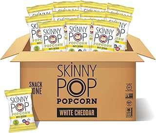 SkinnyPop Popcorn, Gluten Free, Non-GMO, Healthy Snacks, Skinny Pop Dairy Free White Cheddar Popcorn, 1oz Individual Size Snack Bags (12 Count)