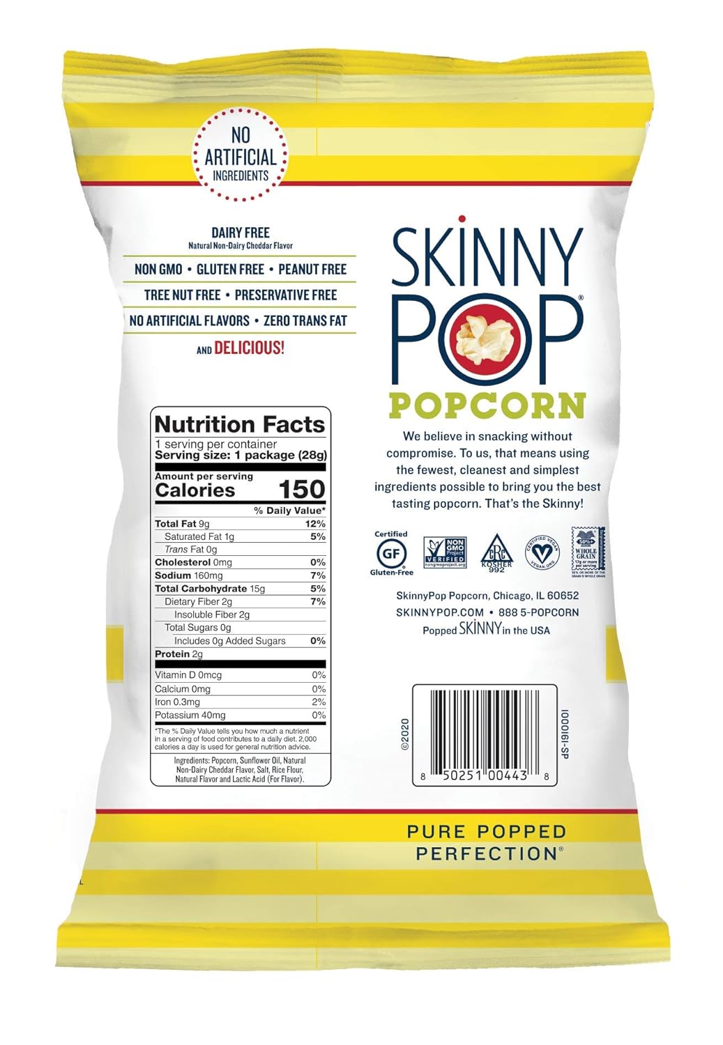 SkinnyPop Popcorn, Gluten Free, Non-GMO, Healthy Snacks, Skinny Pop Dairy Free White Cheddar Popcorn, 1oz Individual Size Snack Bags (12 Count)-1