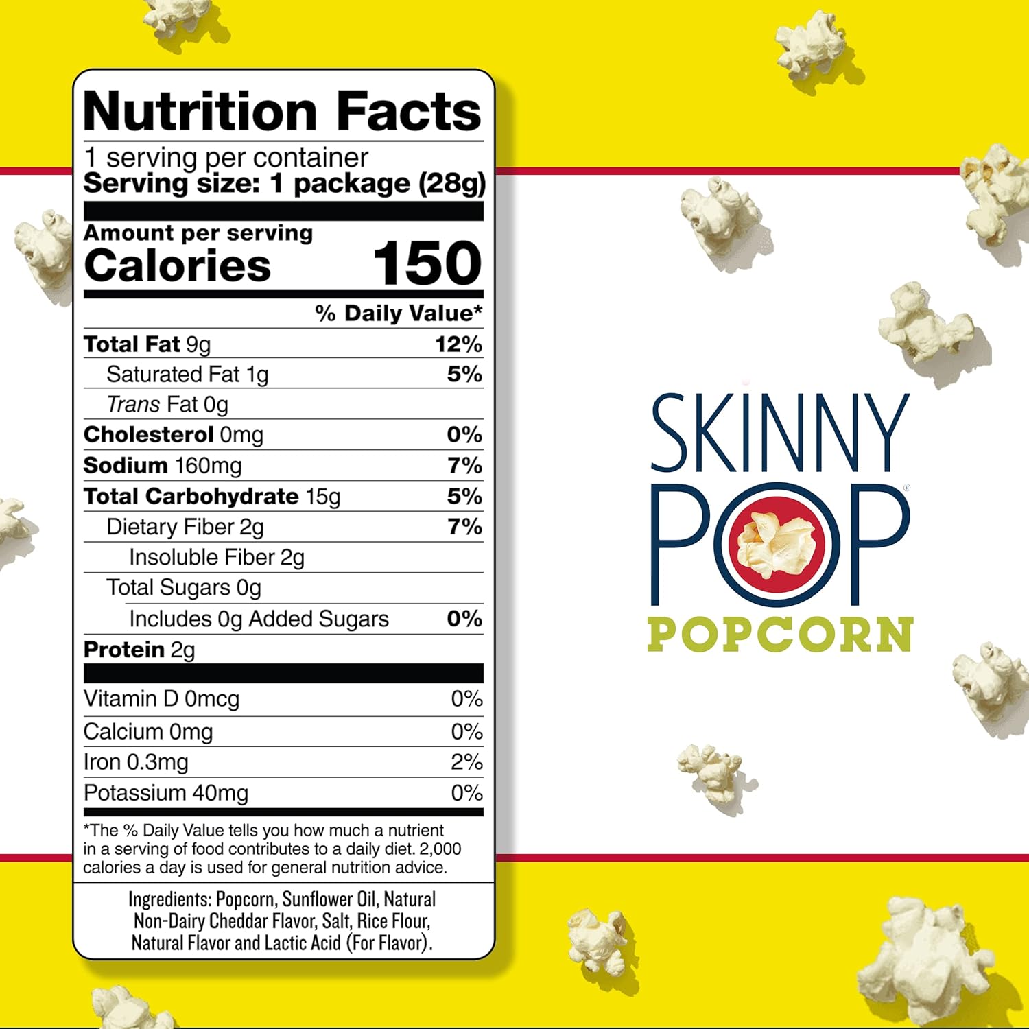 SkinnyPop Popcorn, Gluten Free, Non-GMO, Healthy Snacks, Skinny Pop Dairy Free White Cheddar Popcorn, 1oz Individual Size Snack Bags (12 Count)-2