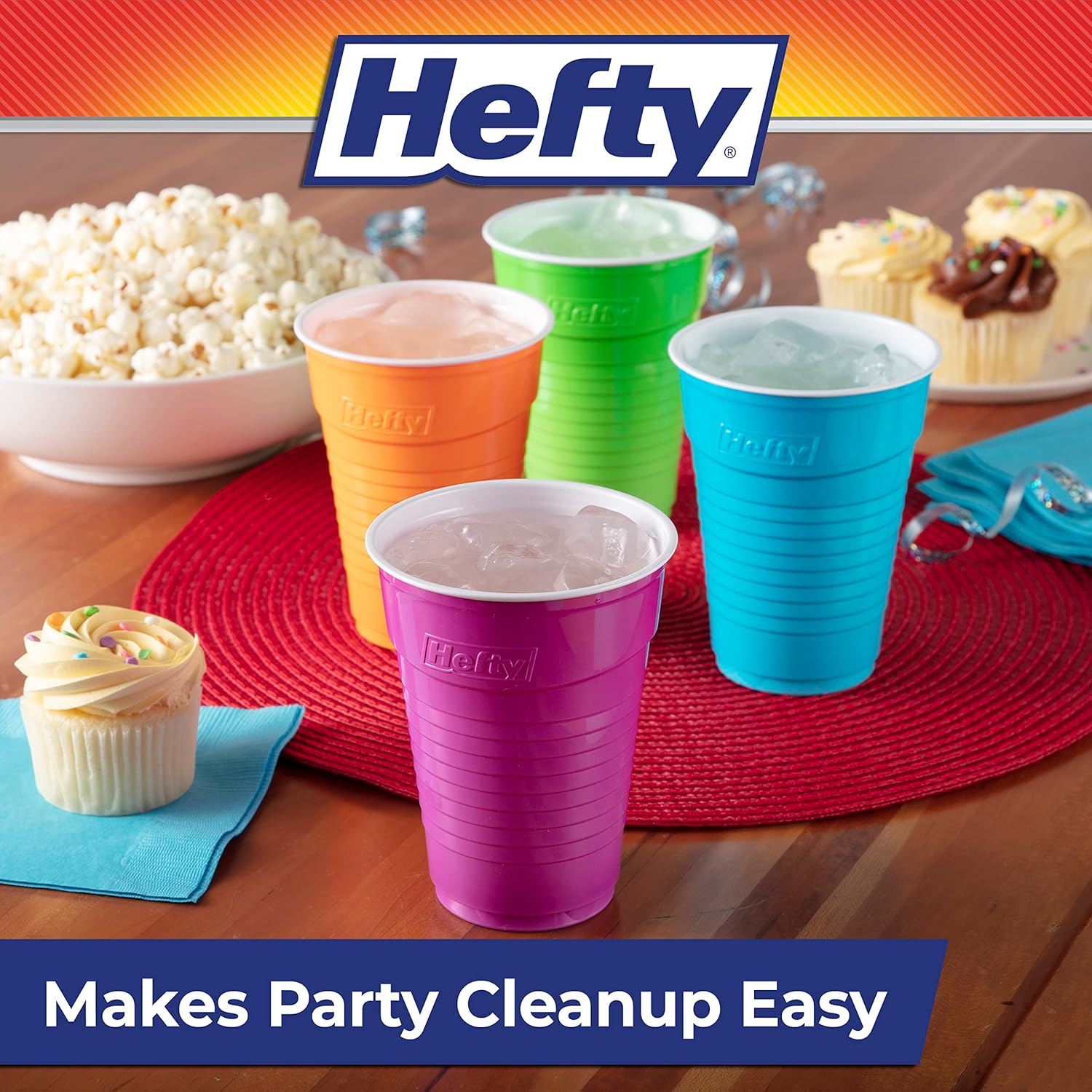 Hefty Party On Disposable Plastic Cups, Assorted, 16 Ounce, 100 Count-6