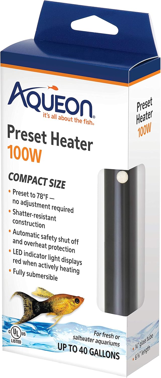 Aqueon Aquarium Fish Tank Preset Heater For Up To 40 Gallons, 100 Watts-0