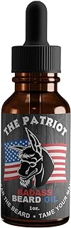 Badass Beard Care Oil For Men - The Patriot Scent, 1 Ounce - All Natural Ingredients, Keeps Beard and Mustache Full, Soft and Healthy