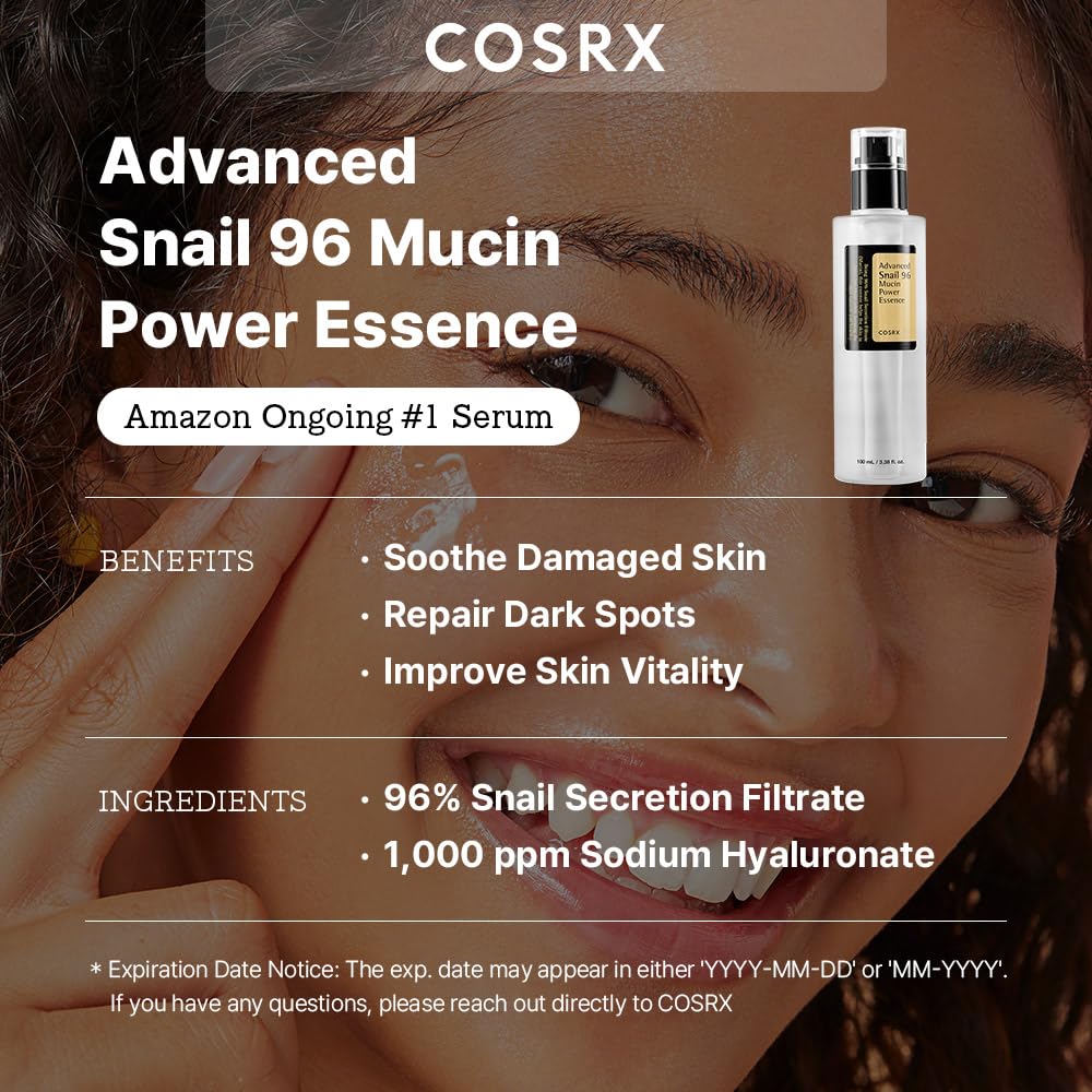 COSRX Snail Mucin 96% Power Face Serum 3.38 fl oz 100ml, Hydrating Serum for Face, Self Care, Glow Skin under Makeup, Korean Skin Care, Korean Beauty-1