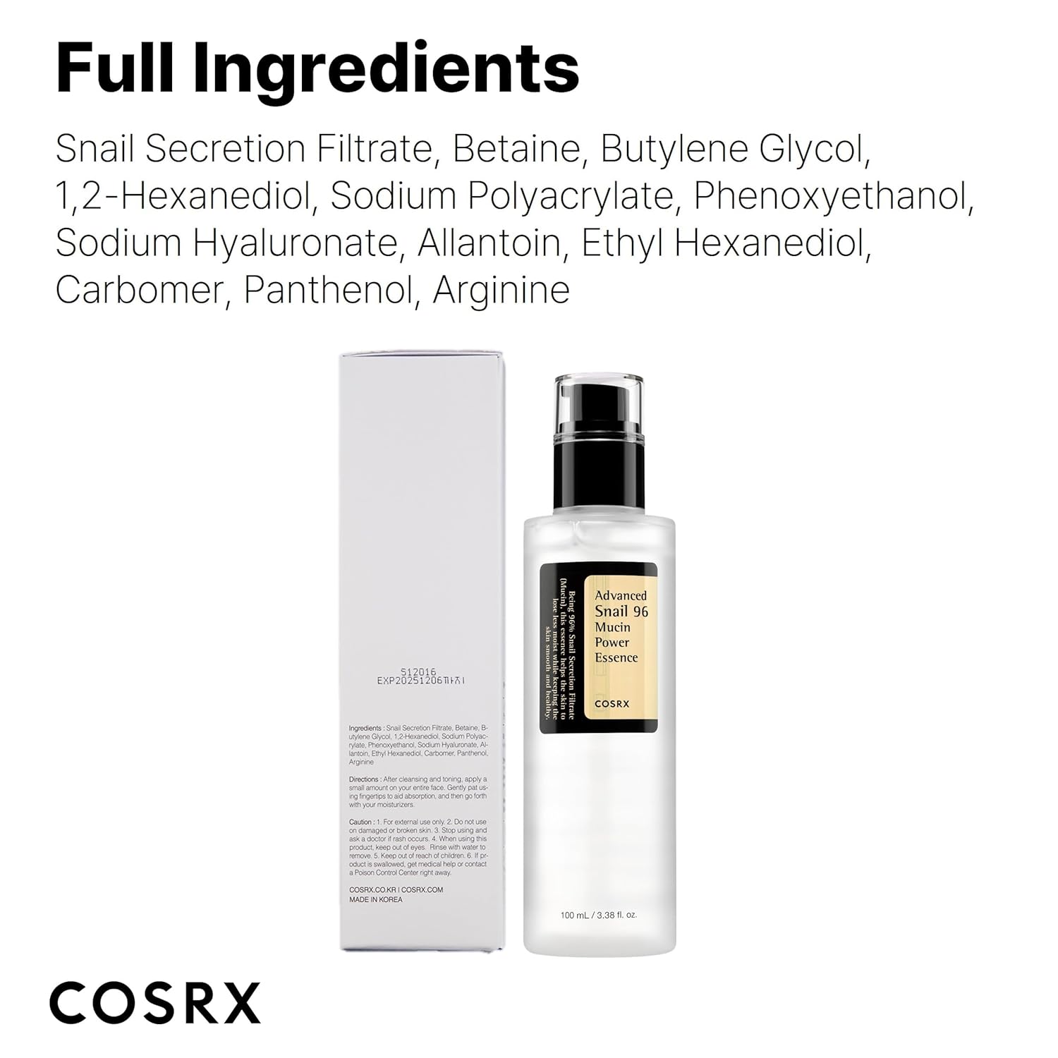 COSRX Snail Mucin 96% Power Face Serum 3.38 fl oz 100ml, Hydrating Serum for Face, Self Care, Glow Skin under Makeup, Korean Skin Care, Korean Beauty-5