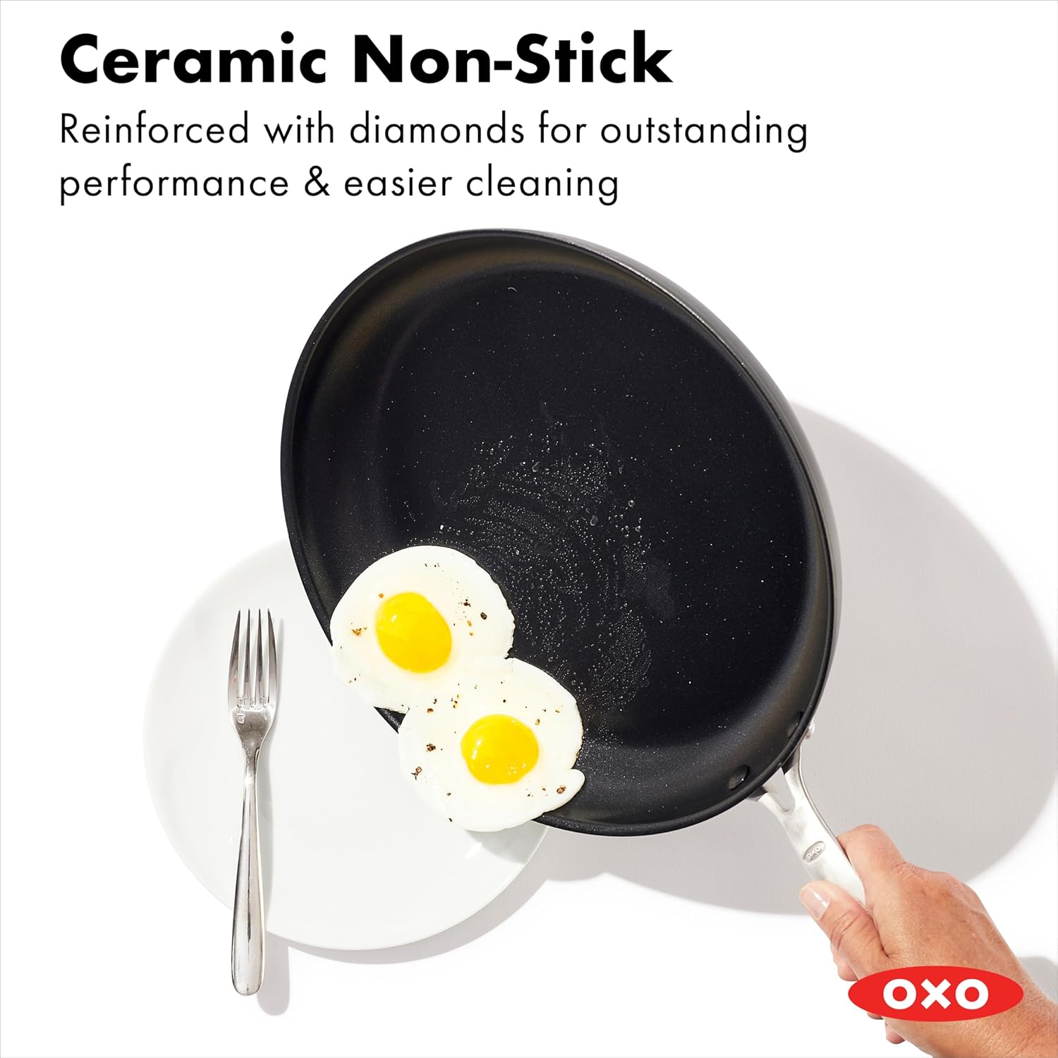 OXO Frying Pan Enhanced 12” Skillet, PFAS-Free Ceramic Nonstick, Durable Hard Anodized Cookware, Scratch Resistant, Stainless Steel Handle, Good Grips, Dishwasher & Oven safe, Black-1