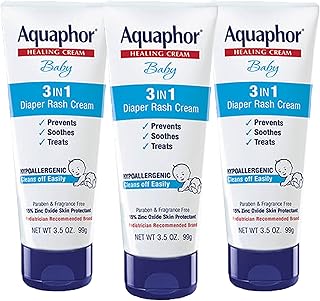 Aquaphor Baby Diaper Rash Cream, 3-in-1 Diaper Rash Relief, 3.5 Oz Tube