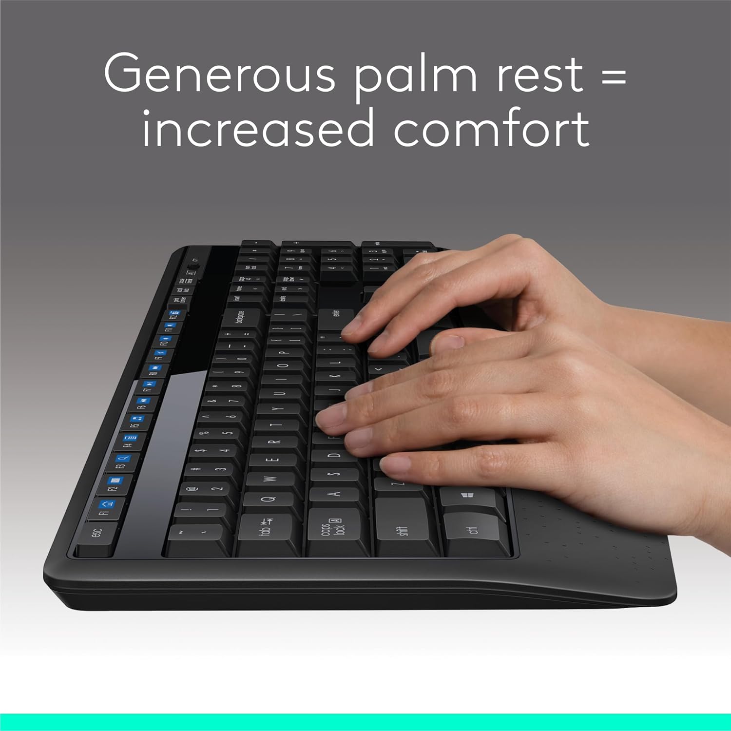 Logitech MK345 Wireless Combo Full-Sized Keyboard with Palm Rest and Comfortable Right-Handed Mouse, 2.4 GHz Wireless USB Receiver, Compatible with PC, Laptop,Black-1