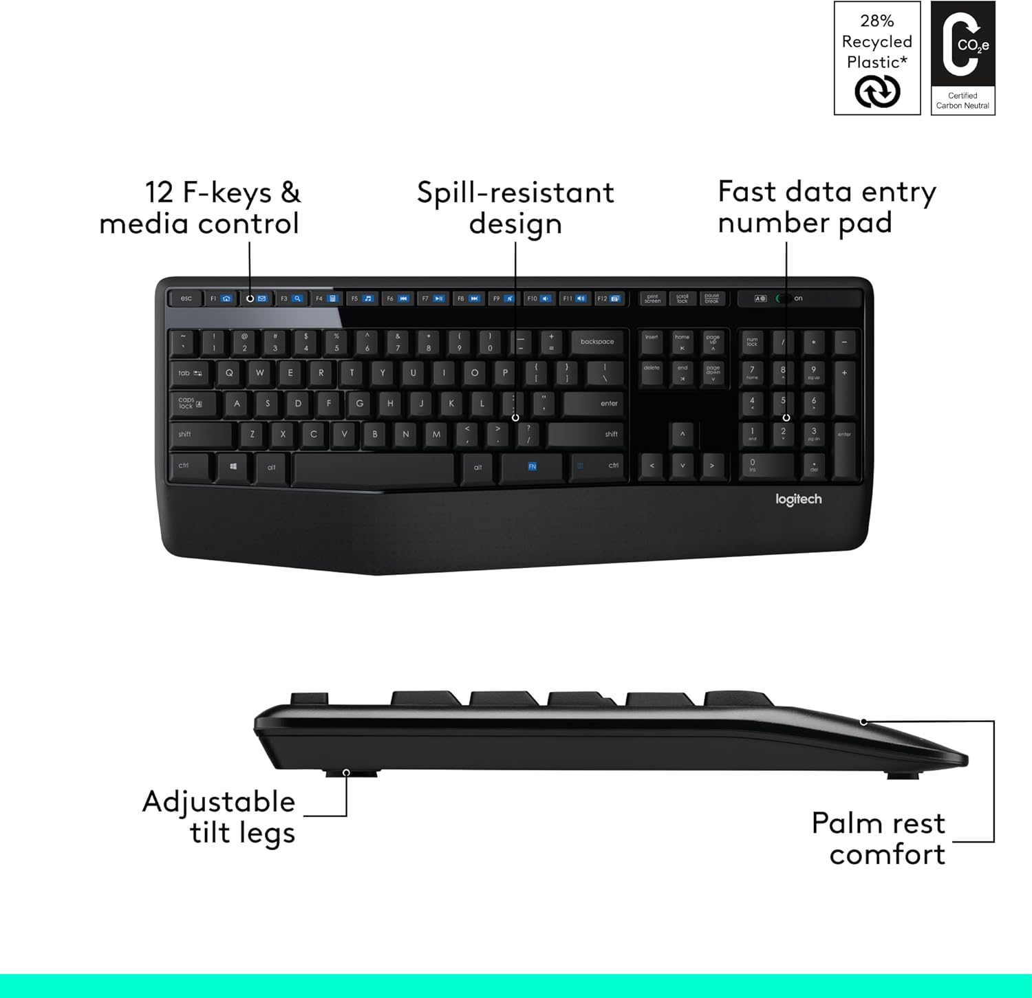 Logitech MK345 Wireless Combo Full-Sized Keyboard with Palm Rest and Comfortable Right-Handed Mouse, 2.4 GHz Wireless USB Receiver, Compatible with PC, Laptop,Black-5