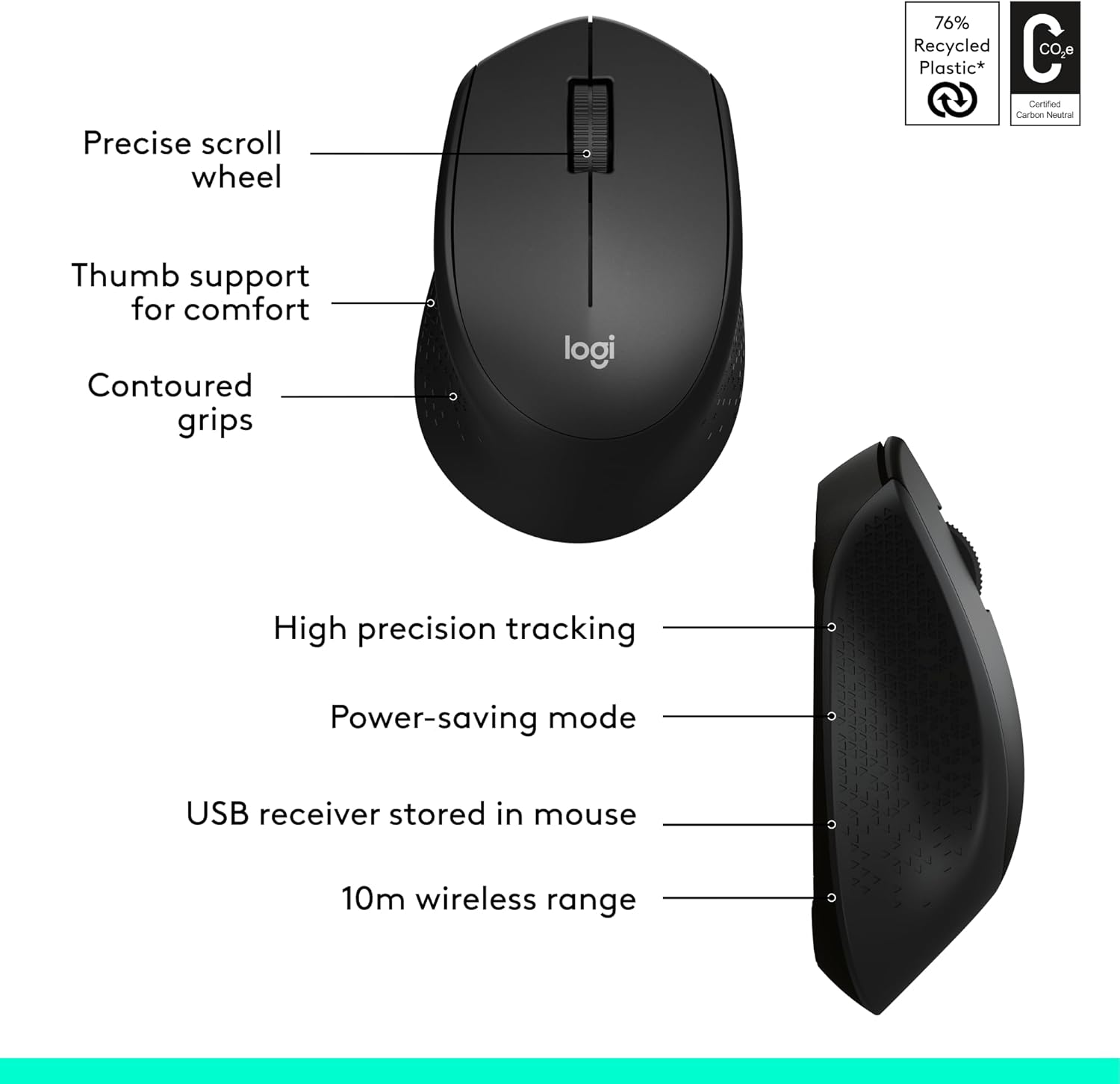 Logitech MK345 Wireless Combo Full-Sized Keyboard with Palm Rest and Comfortable Right-Handed Mouse, 2.4 GHz Wireless USB Receiver, Compatible with PC, Laptop,Black-6