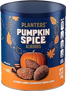 PLANTERS Fall Edition Pumpkin Spice Almonds, Pumpkin Spice Snacks, Cooking & Baking Nuts & Seeds, Flavored Almonds, Seasonal Nuts, Fall Party Snacks, Plant-Based Protein, 15.25 oz Canister