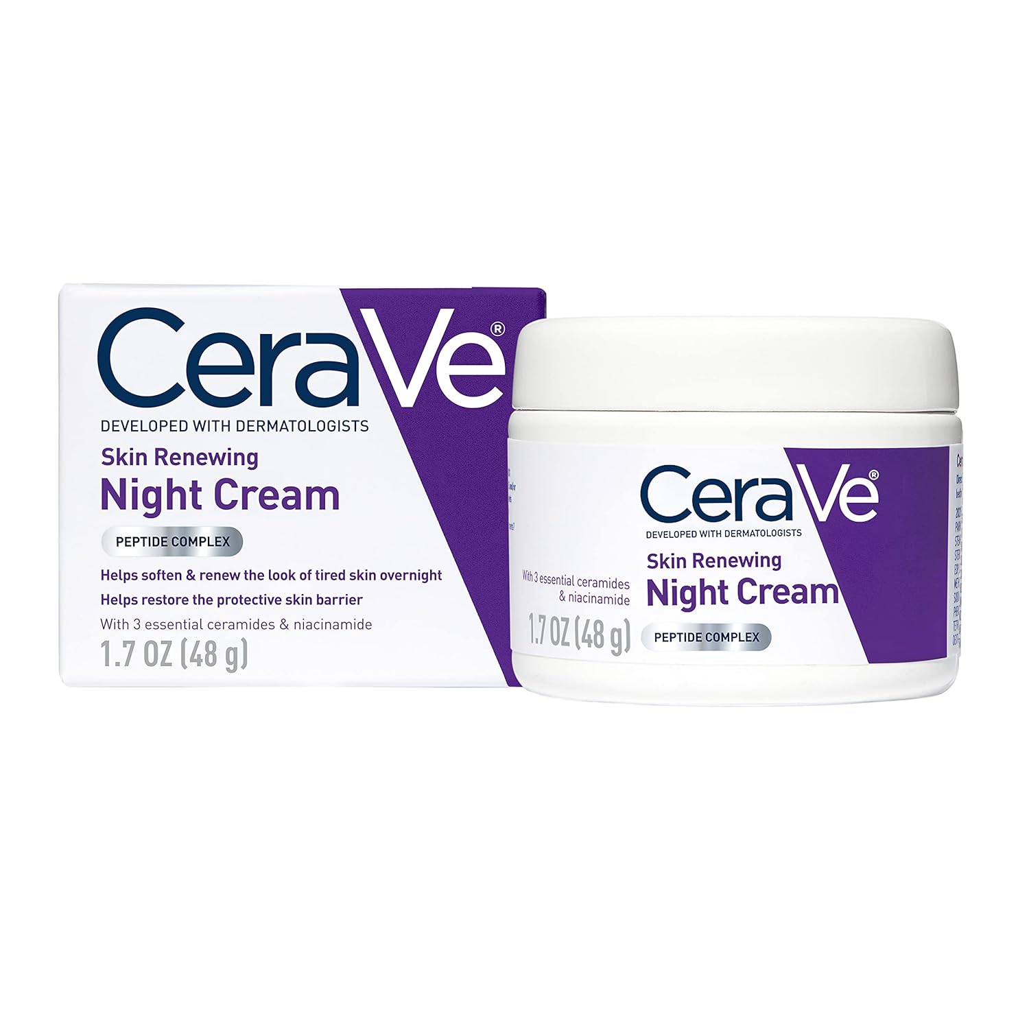 CeraVe Skin Renewing Night Cream | Niacinamide, Peptide Complex, and Hyaluronic Acid Moisturizer for Face | 1.7 Ounce, Packaging may Vary-0