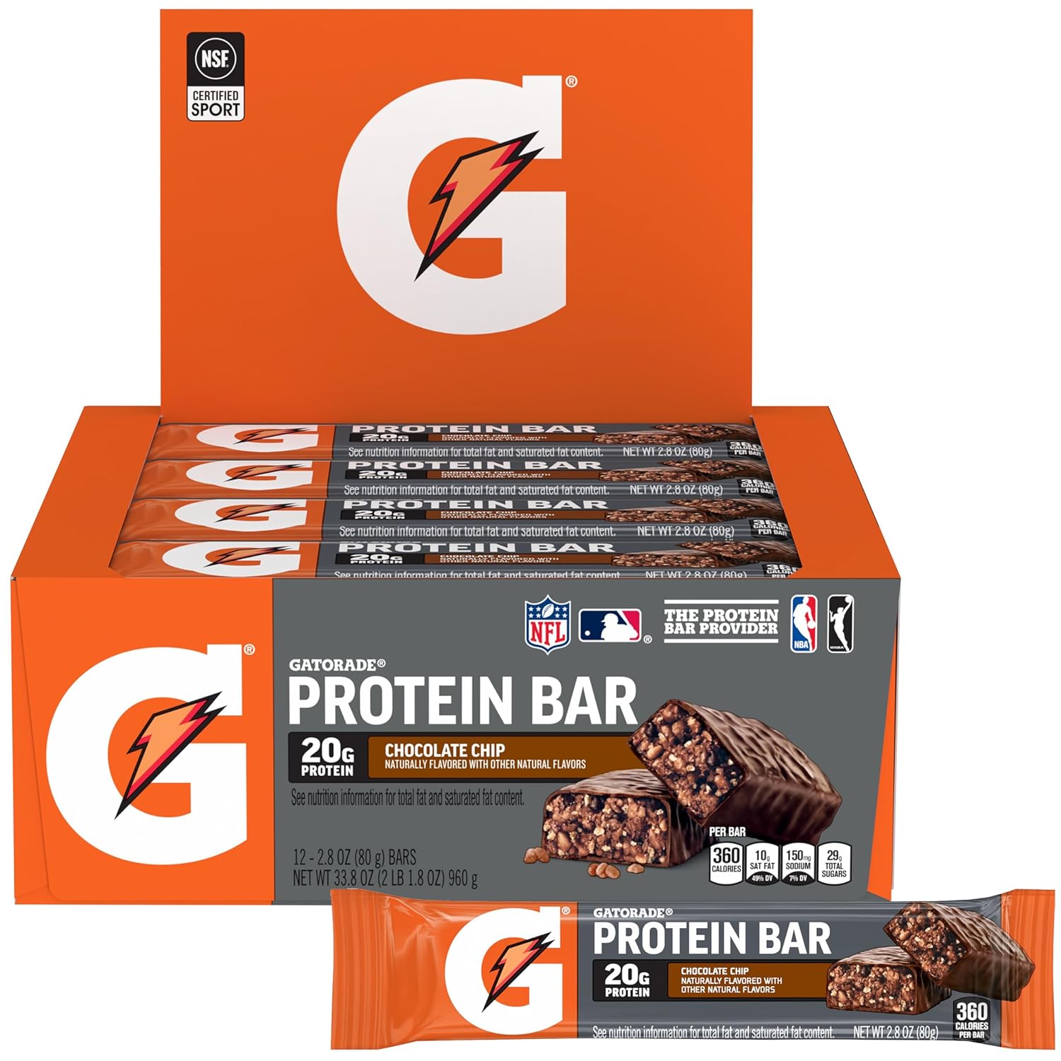 Gatorade Whey Protein Recover Bars, Chocolate Chip, 2.8 ounce(Pack of 12)-0