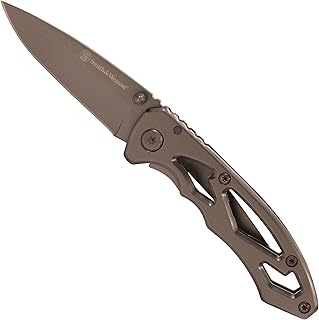 Smith & Wesson CK400 5.4in High Carbon S.S. Folding Knife with a 2.2in Drop Point Blade and Stainless Steel Handle for Outdoor, Tactical, Survival and EDC