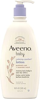 Aveeno Baby Calming Comfort Moisturizing Body Lotion with Relaxing Lavender & Vanilla Scents, Non-Greasy Baby Lotion, Nourishing Prebiotic Oatmeal, Paraben- & Phthalate-Free, 18 fl. oz