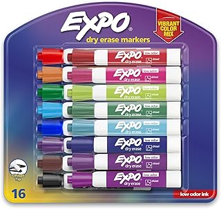 Expo Low Odor Dry Erase Markers, Assorted Colors, Chisel Tip - Pack of 16