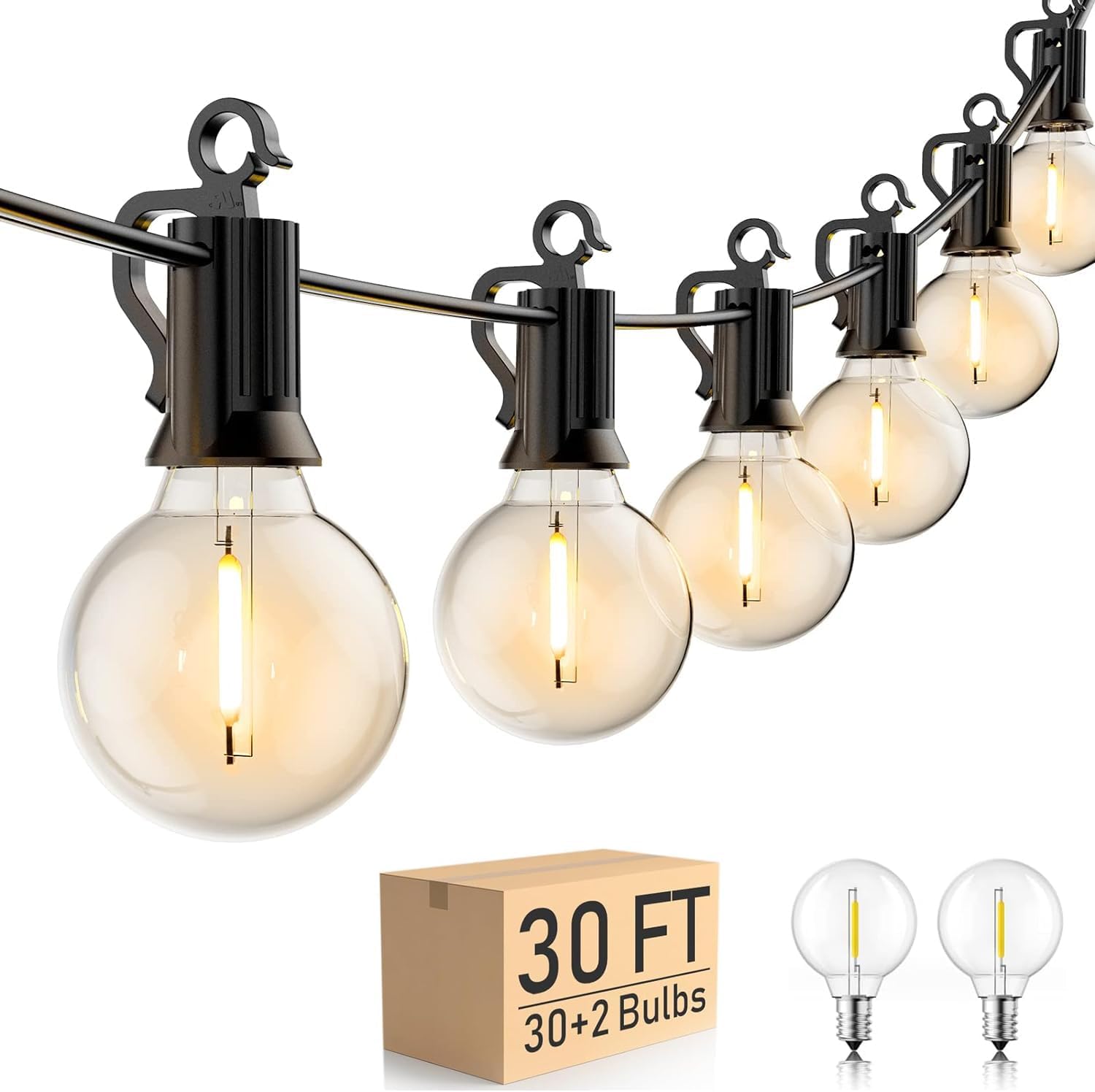 Brightown Outdoor String Lights - Globe Patio Lights 30 Ft with 30 G40 Shatterproof Bulbs, Waterproof Connectable Commercial Hanging Lights for Backyard, Bistro, Porch, Cafe, Deck-0