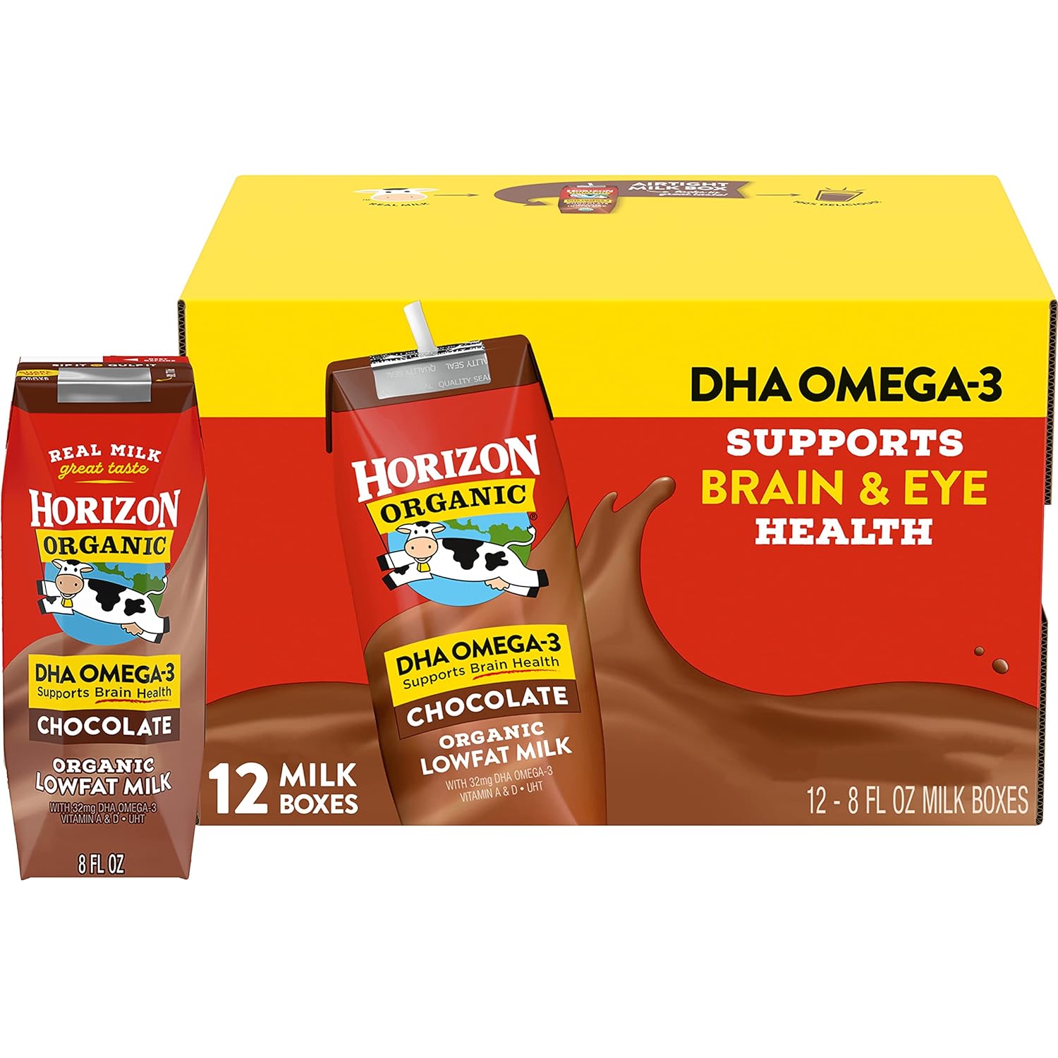 Horizon Organic Shelf-Stable 1% Lowfat Milk Boxes with DHA Omega-3, Chocolate, 8 Fl Oz, Pack of 12-0