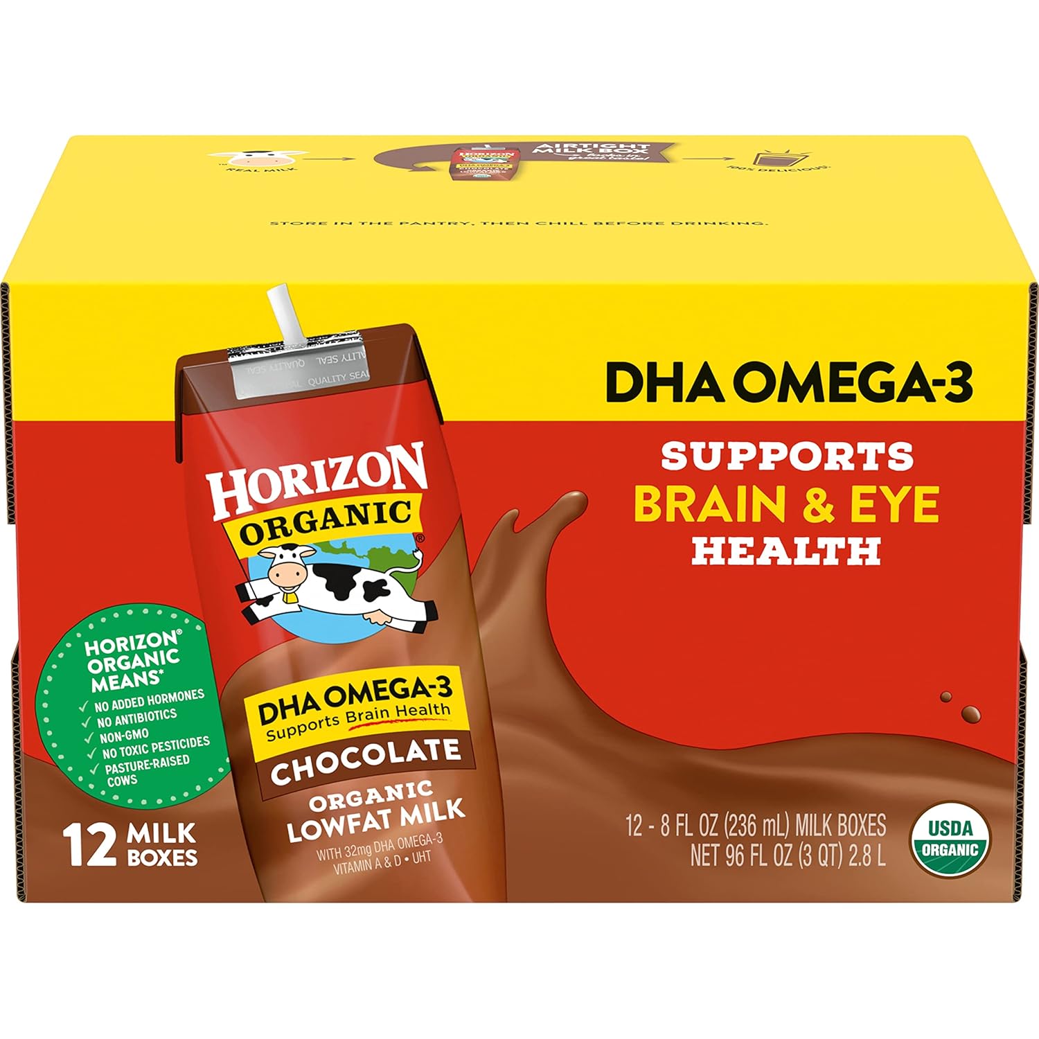 Horizon Organic Shelf-Stable 1% Lowfat Milk Boxes with DHA Omega-3, Chocolate, 8 Fl Oz, Pack of 12-1