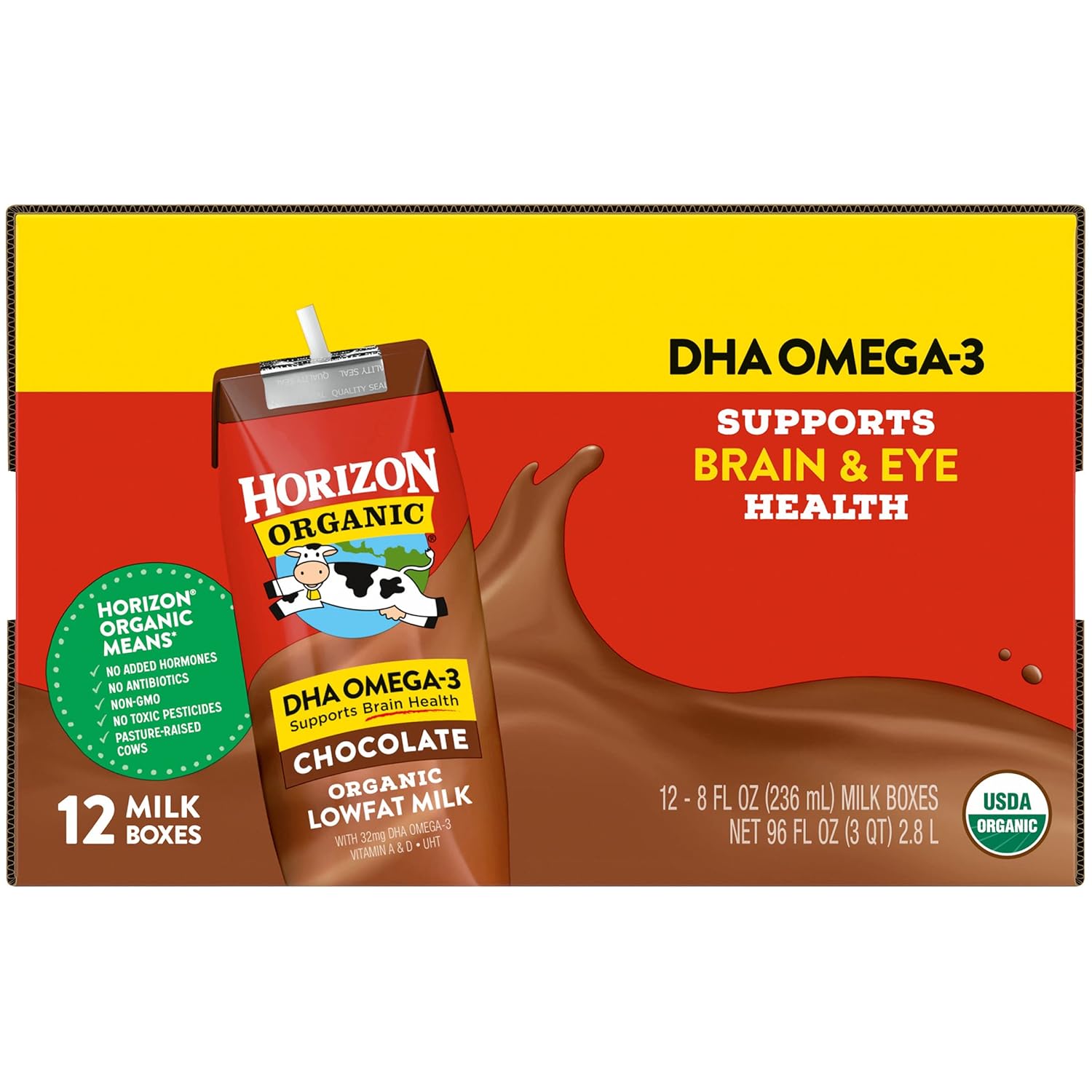 Horizon Organic Shelf-Stable 1% Lowfat Milk Boxes with DHA Omega-3, Chocolate, 8 Fl Oz, Pack of 12-11