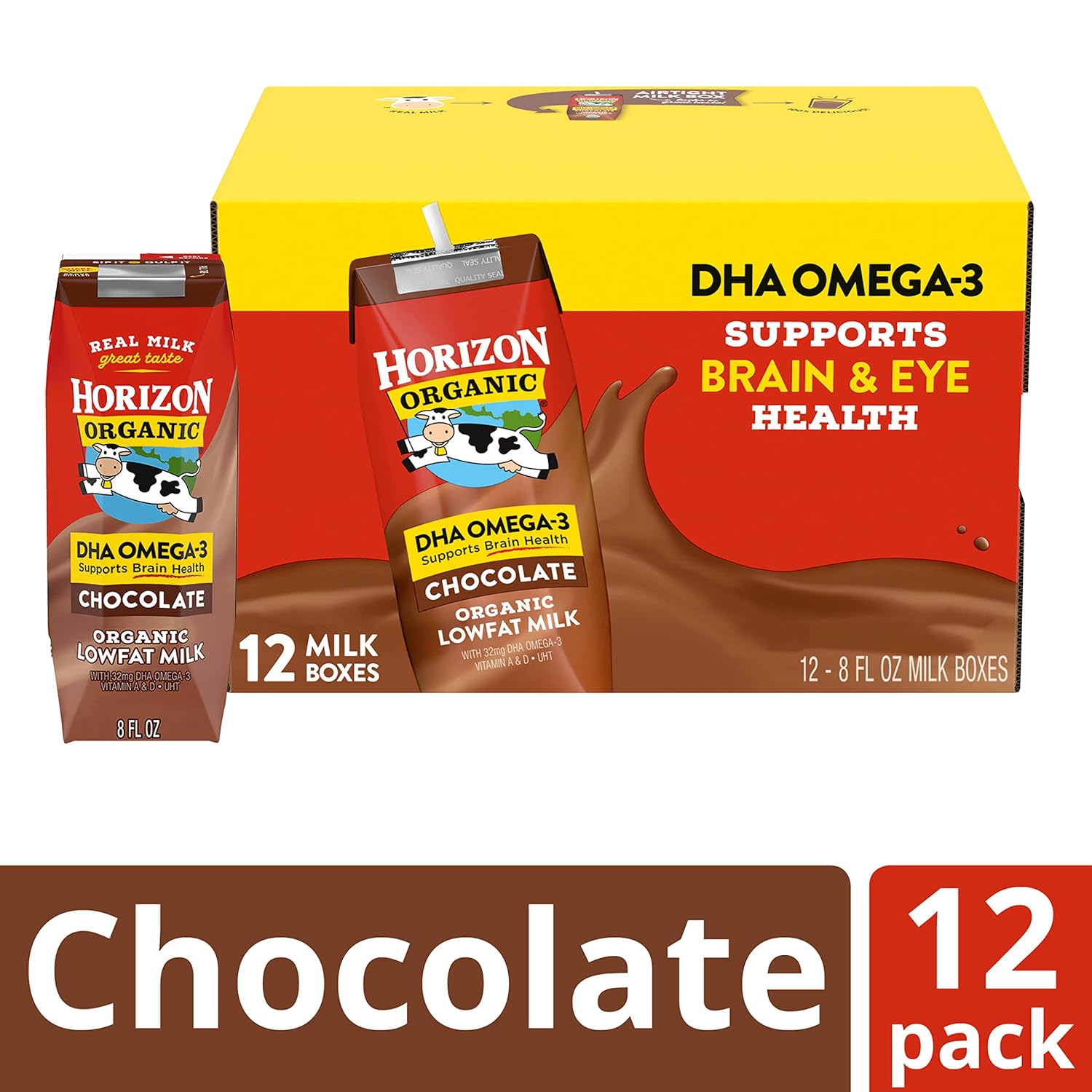 Horizon Organic Shelf-Stable 1% Lowfat Milk Boxes with DHA Omega-3, Chocolate, 8 Fl Oz, Pack of 12-2