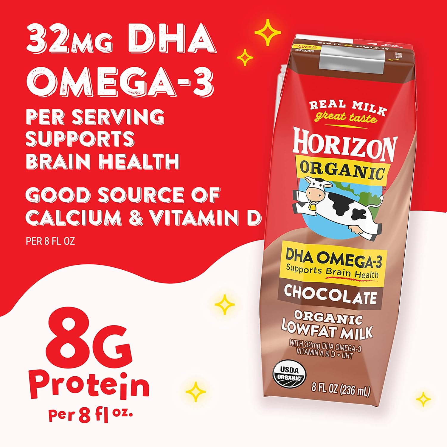 Horizon Organic Shelf-Stable 1% Lowfat Milk Boxes with DHA Omega-3, Chocolate, 8 Fl Oz, Pack of 12-3