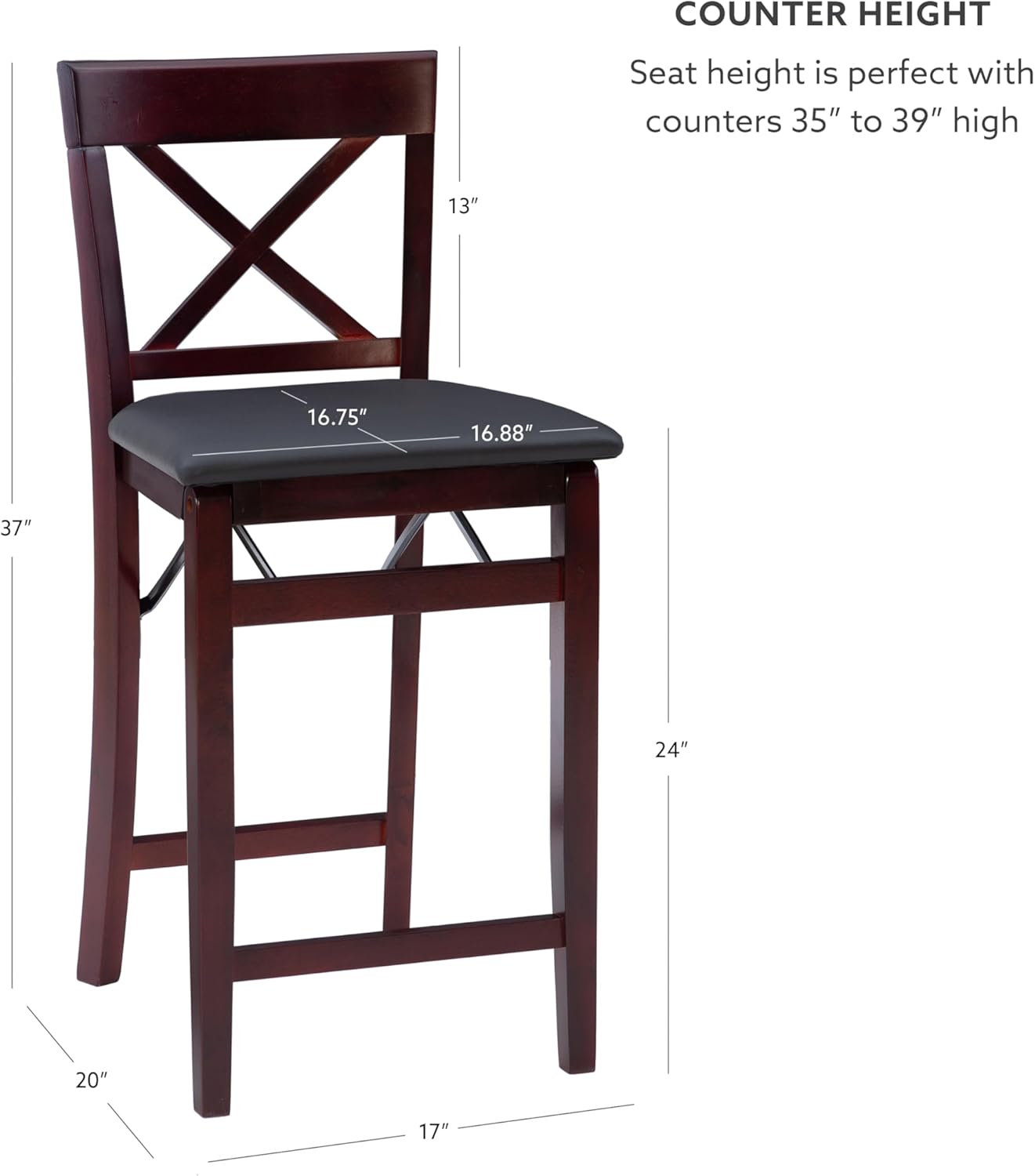 Linon Triena X Back Folding Counter Stool, Brown-2