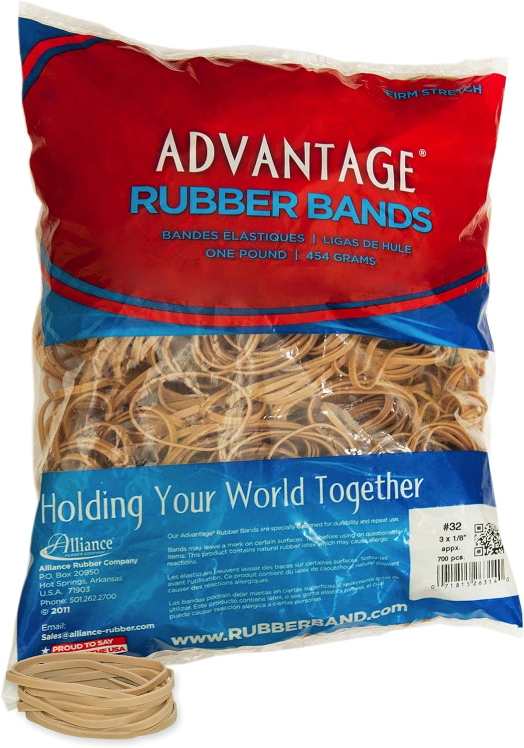 Alliance Rubber 26324 Advantage Rubber Bands Size #32, 1 lb Bag Contains Approx. 700 Bands (3" x 1/8", Natural Crepe) , Beige-1