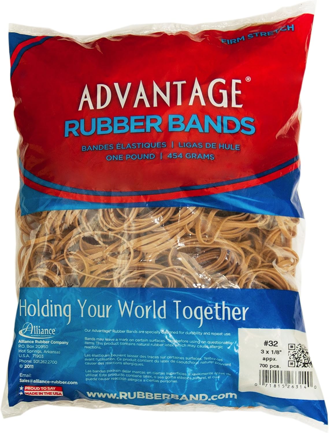 Alliance Rubber 26324 Advantage Rubber Bands Size #32, 1 lb Bag Contains Approx. 700 Bands (3" x 1/8", Natural Crepe) , Beige-2