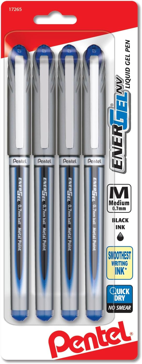 Pentel® EnerGel™ NV Rollerball Pens, Medium Point, 0.7 mm, Blue Ink, Pack Of 4-0