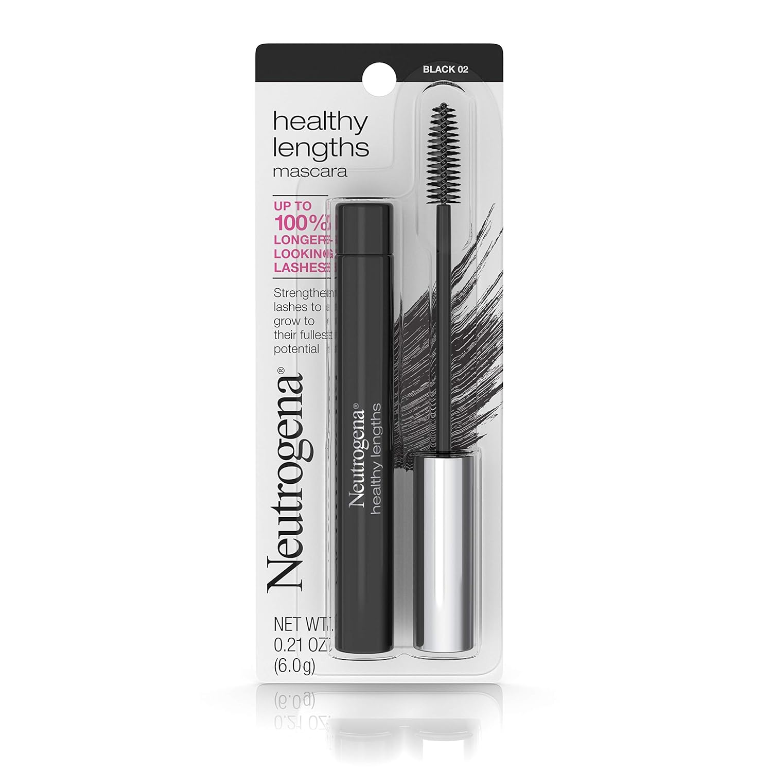 Neutrogena Healthy Lengths Mascara for Stronger, Longer Lashes, Clump-, Smudge- and Flake-Free Mascara with Olive Oil, Vitamin E and Rice Protein, Black 02,.21 oz-1