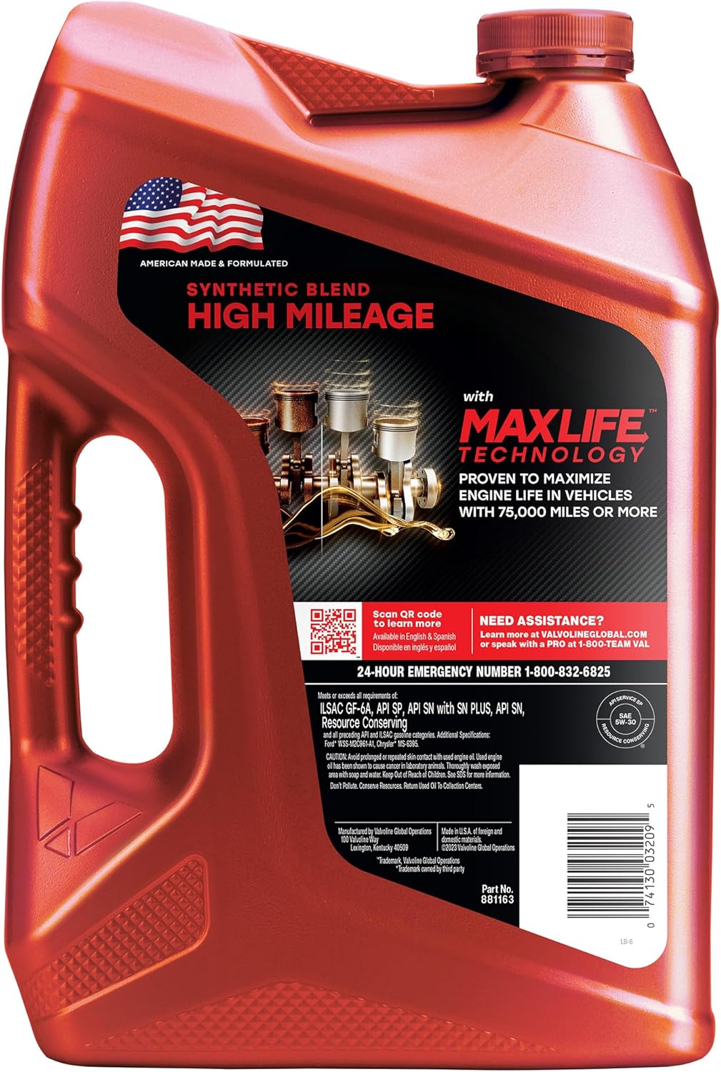 Valvoline High Mileage with MaxLife Technology SAE 5W-30 Synthetic Blend Motor Oil 5 QT-1