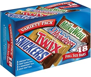 SNICKERS, TWIX, 3 MUSKETEERS & MILKY WAY Full Size Christmas Candy Chocolate Bar Variety Box, 18 Count