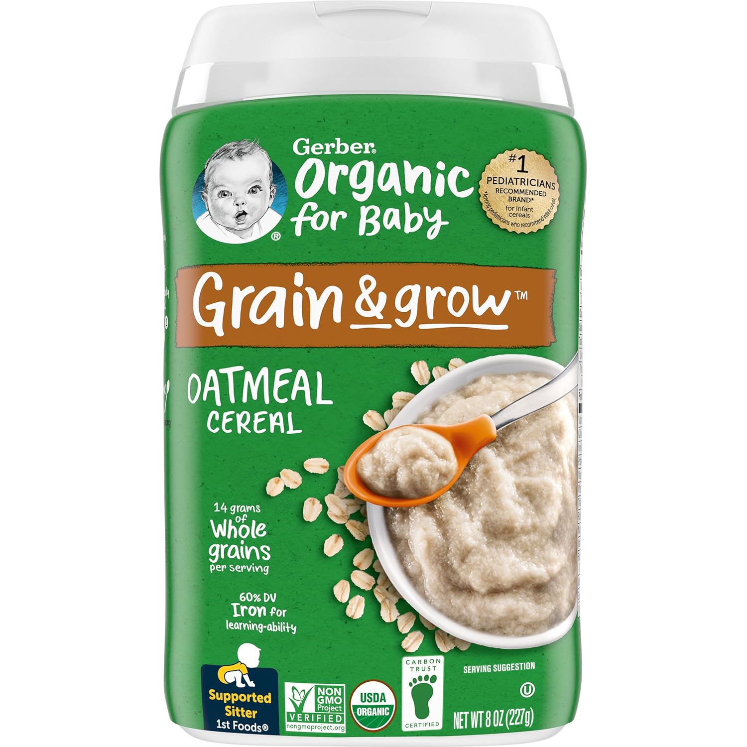 Gerber Baby Cereal Organic 1st Foods, Grain & Grow, Oatmeal, 8 Ounces (Pack of 6)-0