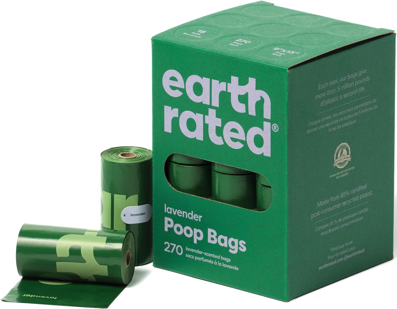 Earth Rated Dog Poop Bags, Guaranteed Leak Proof and Extra Thick Waste Bag Refill Rolls For Dogs, Lavender Scented, 270 Count-0