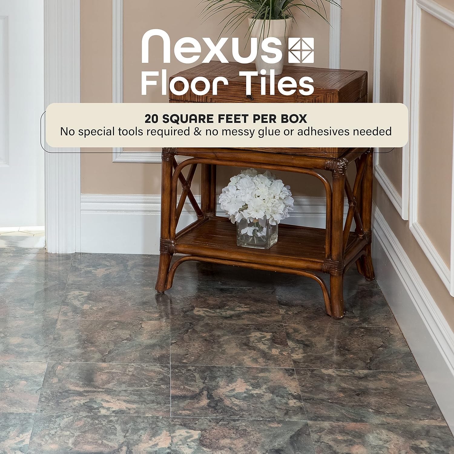 Nexus Self Adhesive 12-Inch Vinyl Floor Tiles, 20 Tiles - 12" x 12", Dark Slate Marble Pattern - Peel & Stick, DIY Flooring for Kitchen, Dining Room, Bedrooms & Bathrooms by Achim Home Decor-1